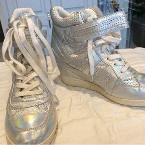 Ash Women's Iridescent Silver Wedge High-Top Sneakers
